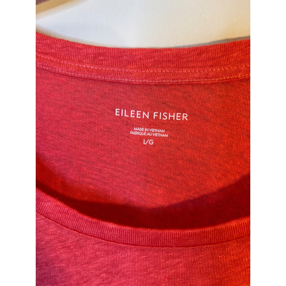 Eileen Fisher Coral Red Organic Linen Short Sleeve Tee‎ Shirt L - Picture 2 of 4
